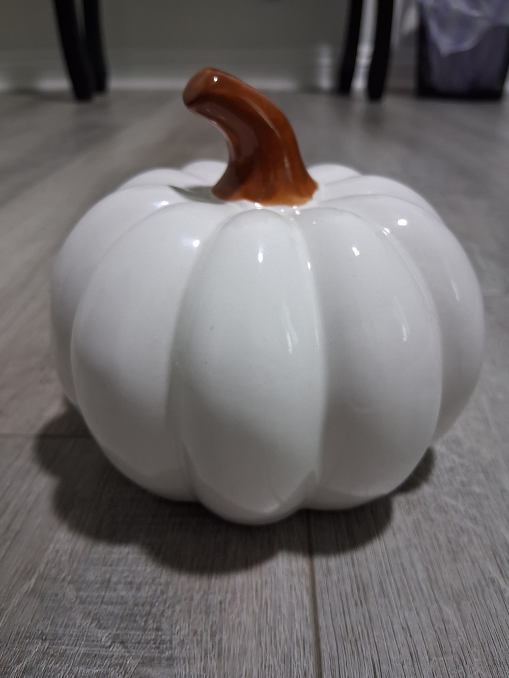 Ceramic White Pumpkin with Brown Stem